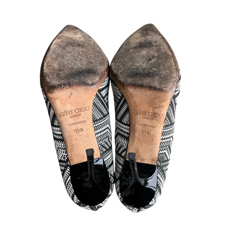 Jimmy Choo -Abel Black & White Woven Print Pointed Toe Stiletto Heels Sz 39.5